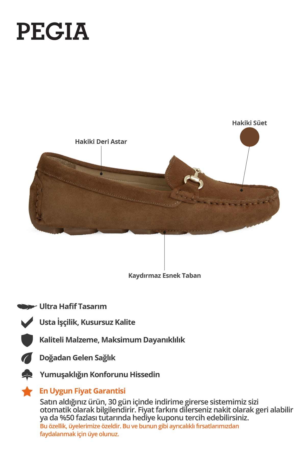 Hakiki Süet Kadın Tokalı Loafer 700914 Taba