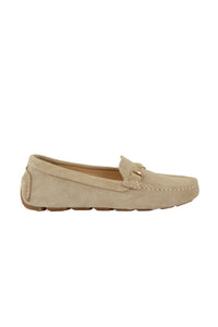 Genuine Suede Women's Buckled Loafers 700914 Beige
