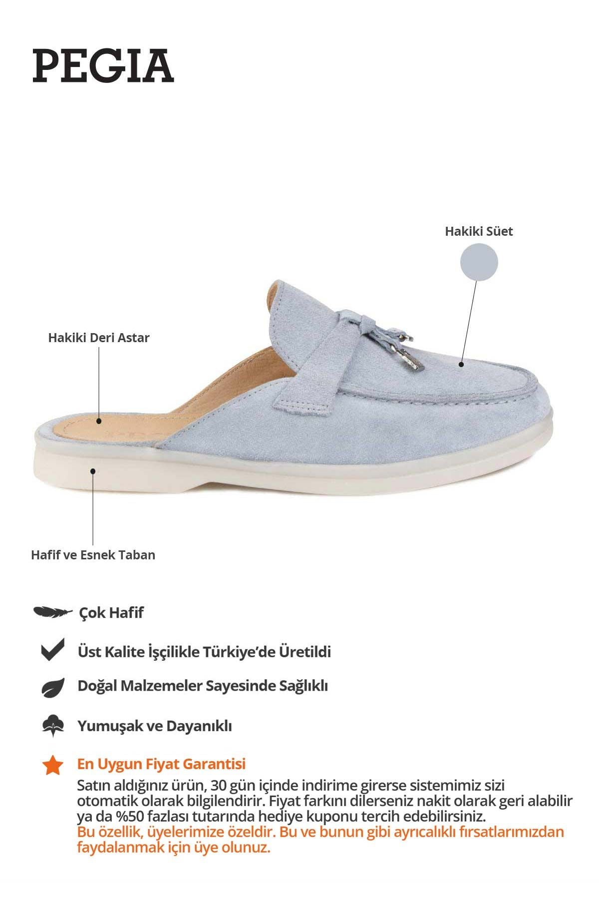 Hakiki Süet Kadın Tokalı Terlik 700912 Açık Mavi