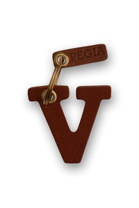 Letter V Leather Keychain 25AN101 Tobacco