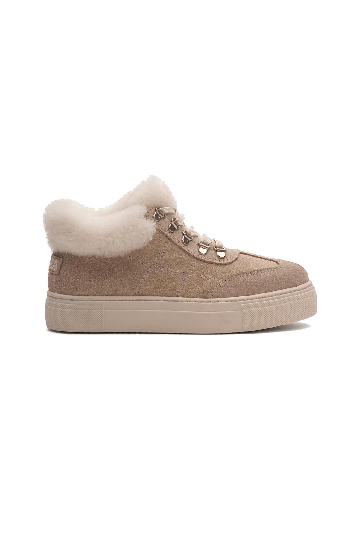 İçi Kürklü Bağcıklı Kadın Sneaker 191350 Bej