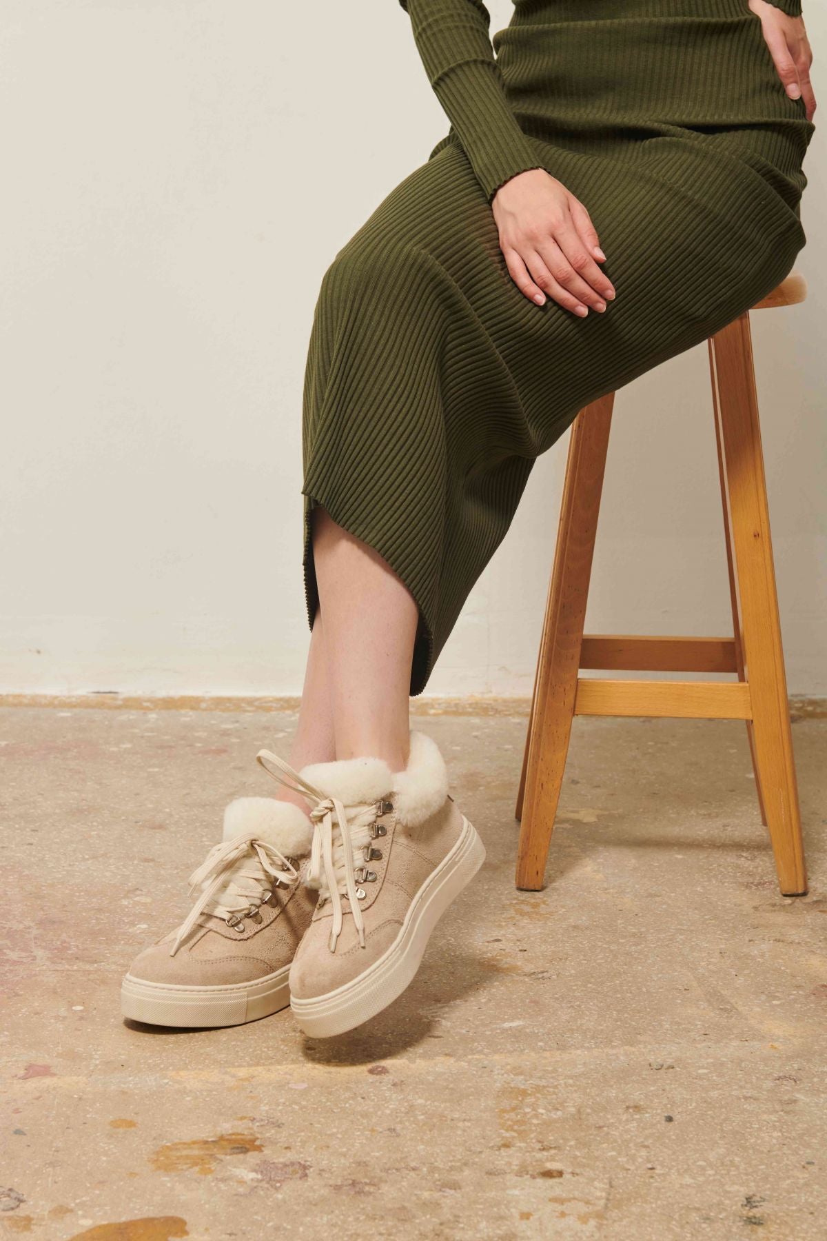 İçi Kürklü Bağcıklı Kadın Sneaker 191350 Bej