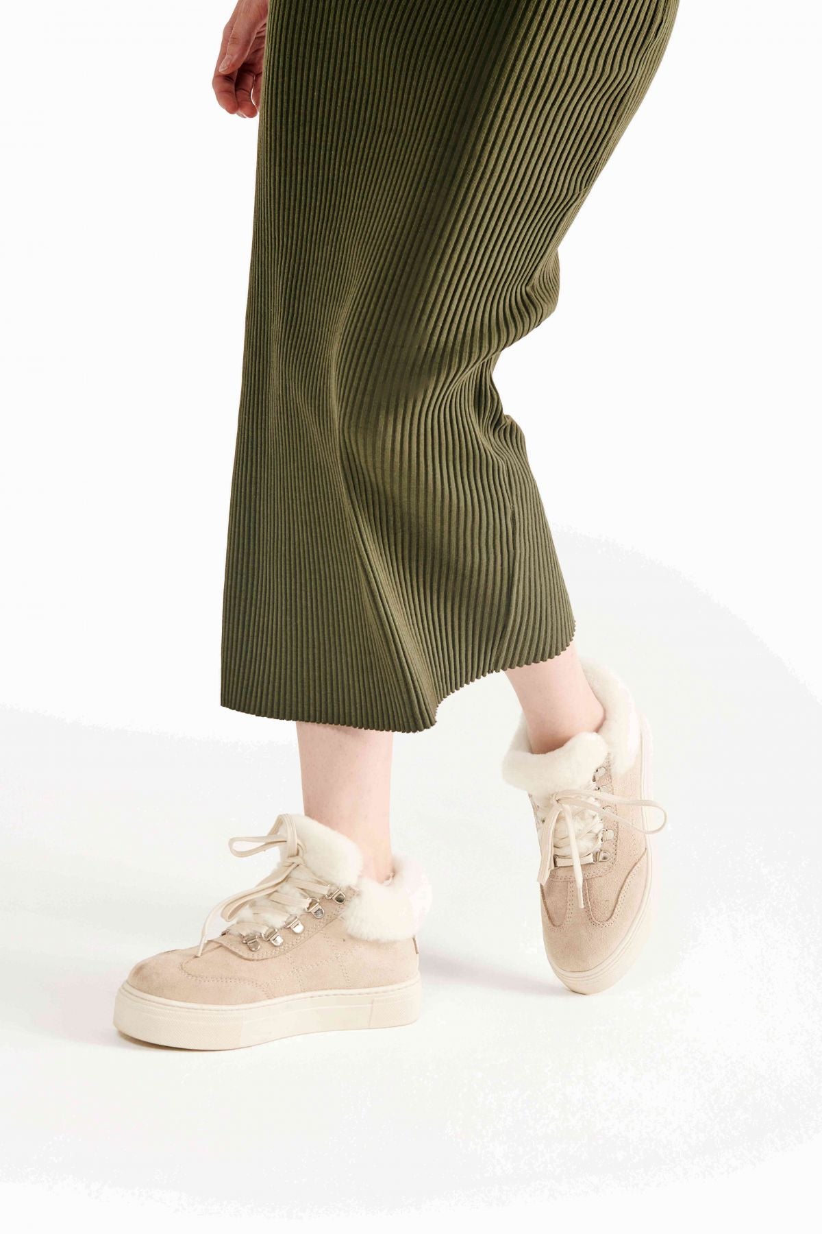 İçi Kürklü Bağcıklı Kadın Sneaker 191350 Bej