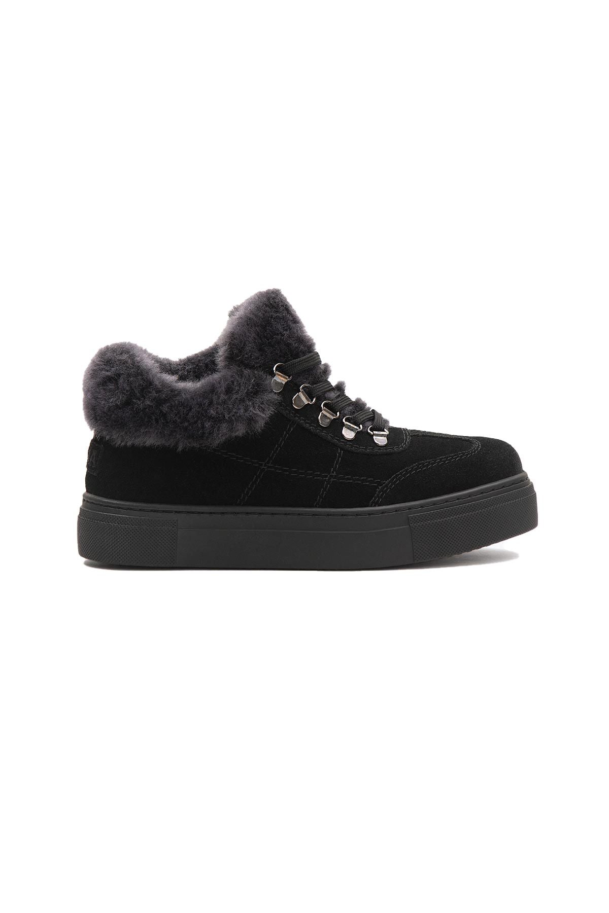 İçi Kürklü Bağcıklı Kadın Sneaker 191350 Siyah