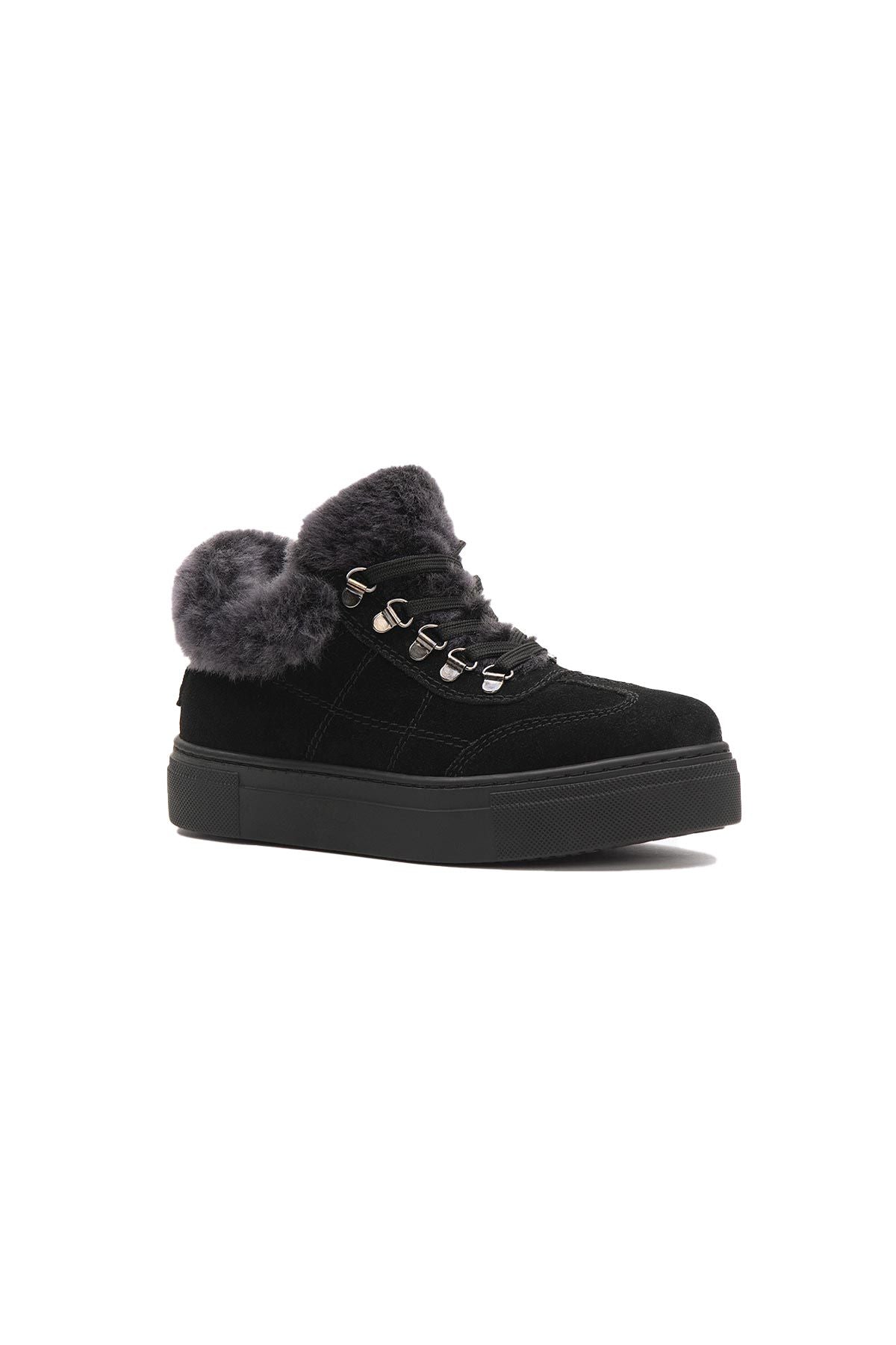 İçi Kürklü Bağcıklı Kadın Sneaker 191350 Siyah