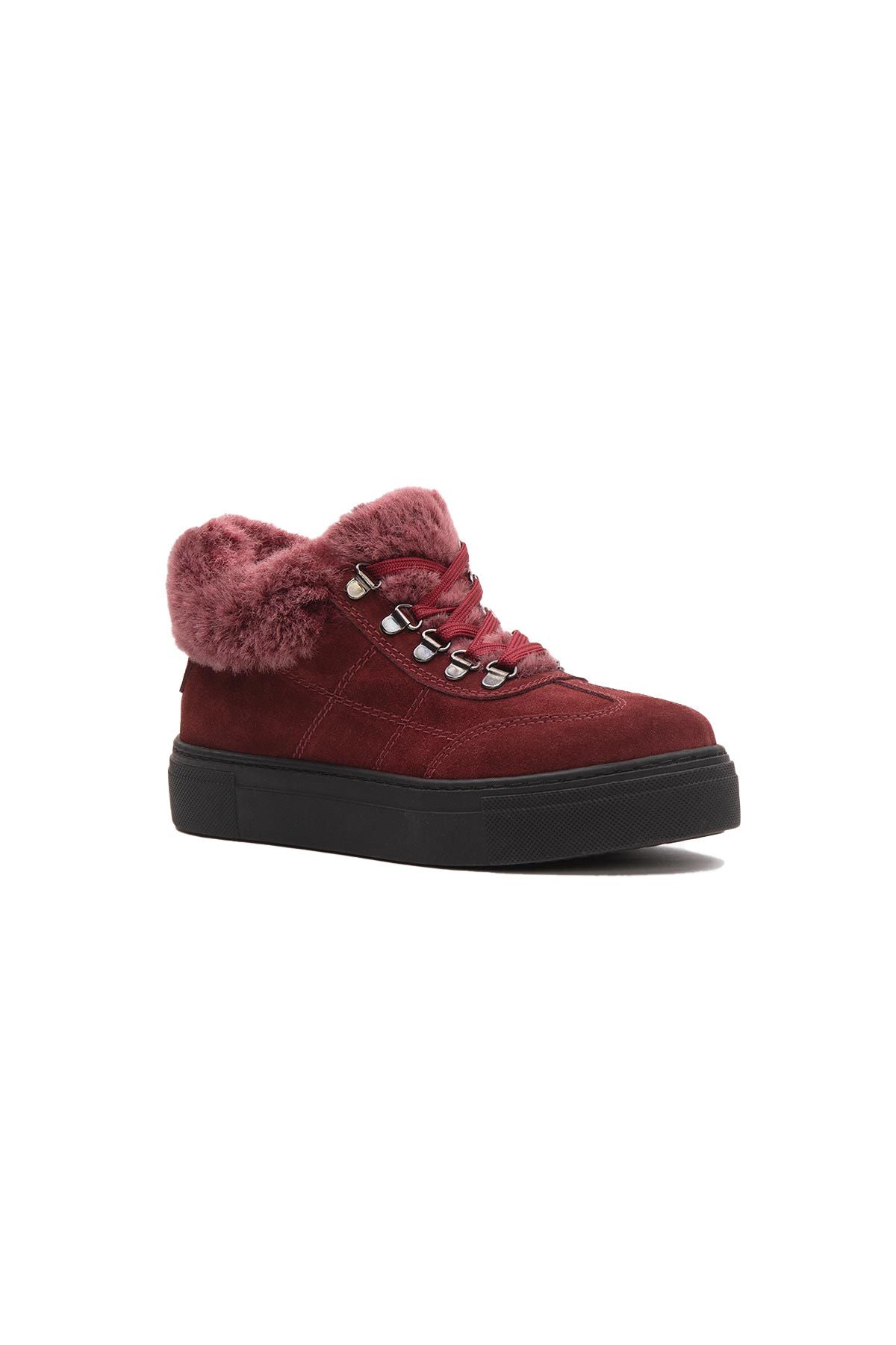 İçi Kürklü Bağcıklı Kadın Sneaker 191350 Bordo