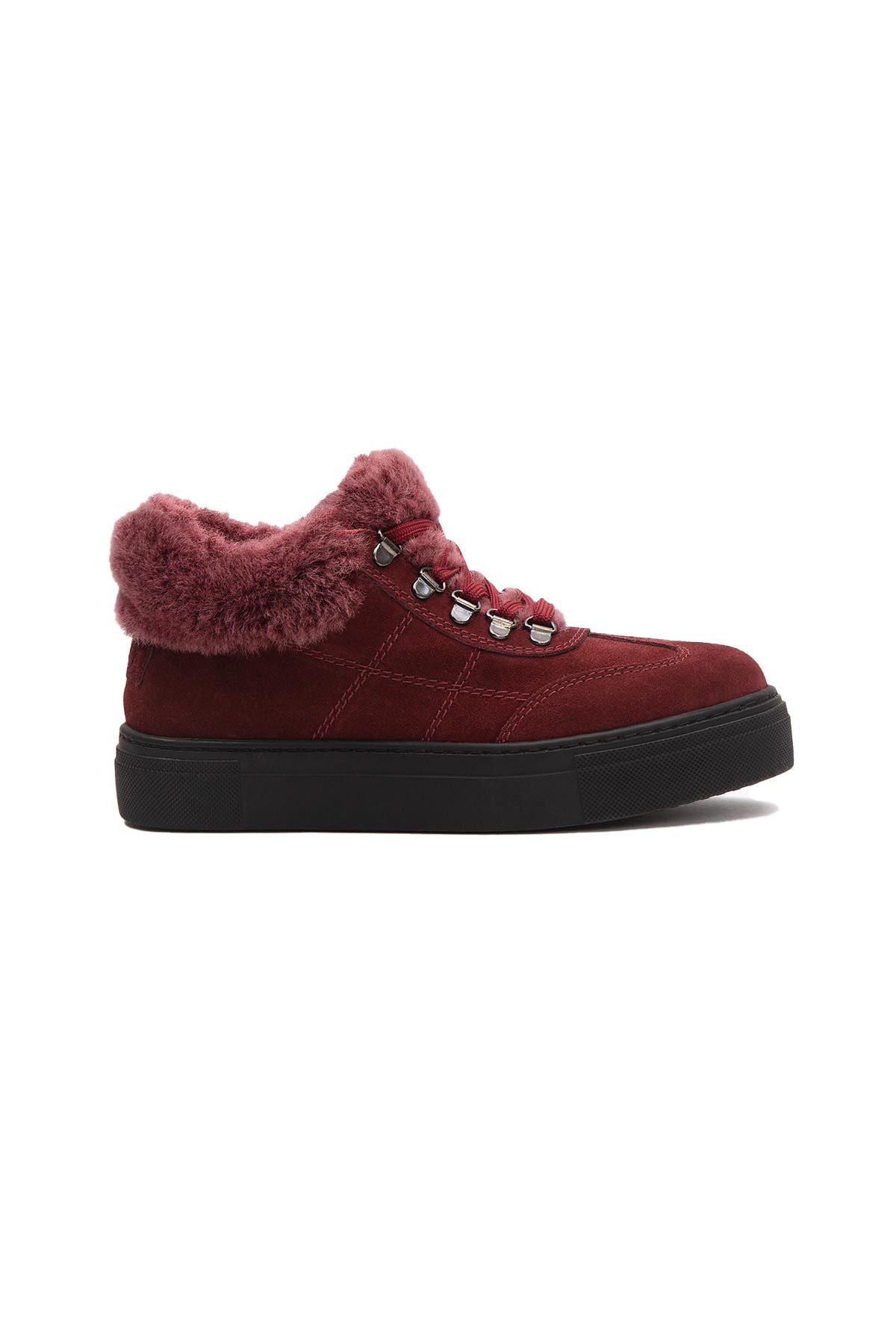 İçi Kürklü Bağcıklı Kadın Sneaker 191350 Bordo