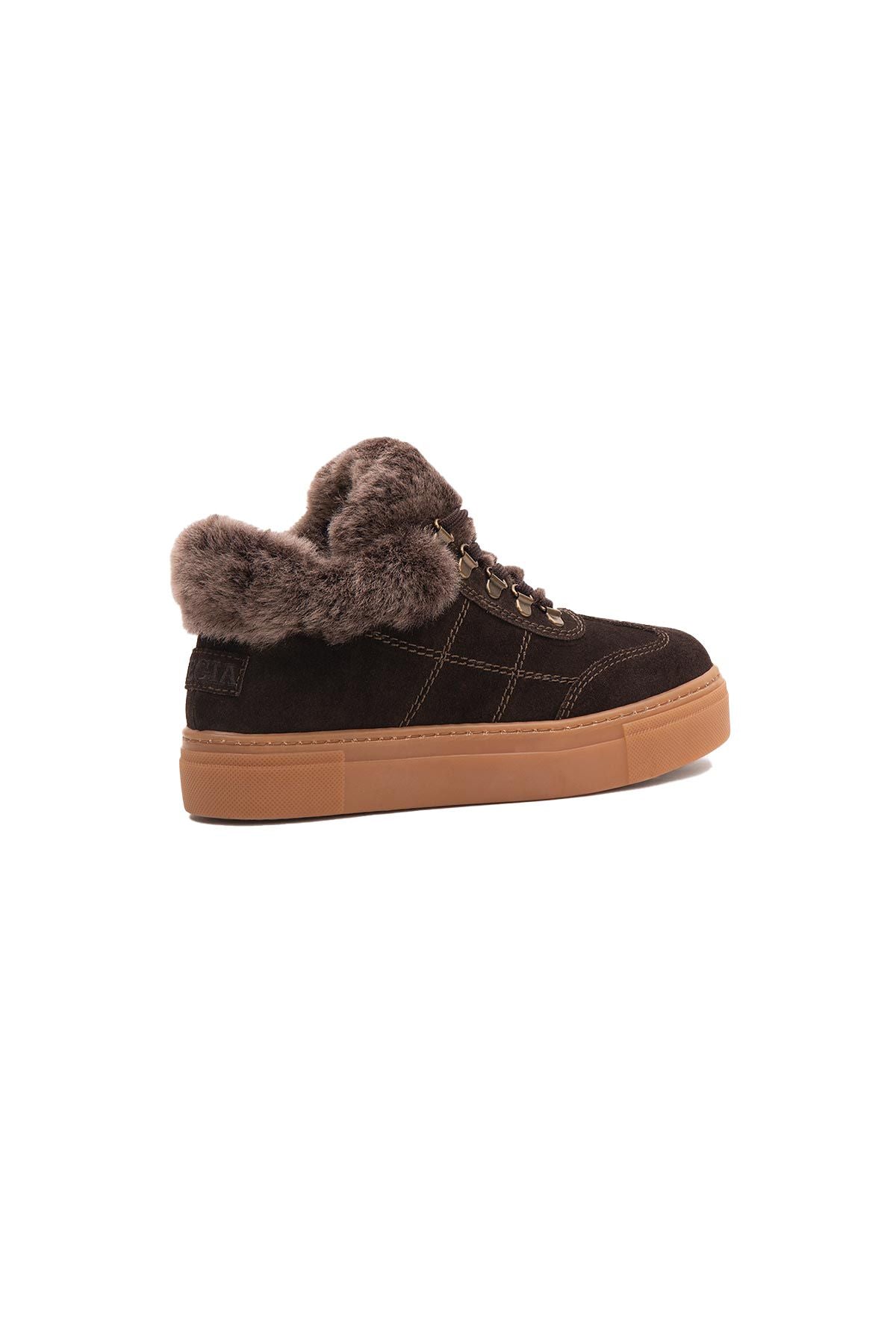 İçi Kürklü Bağcıklı Kadın Sneaker 191350 Kahve
