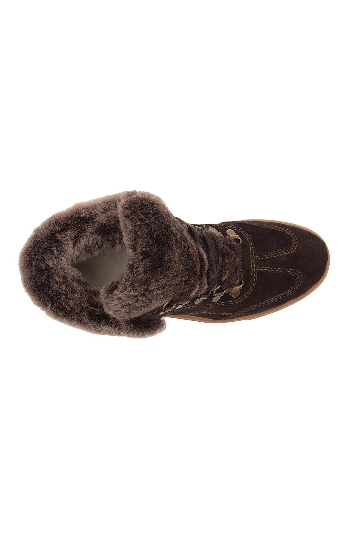 İçi Kürklü Bağcıklı Kadın Sneaker 191350 Kahve