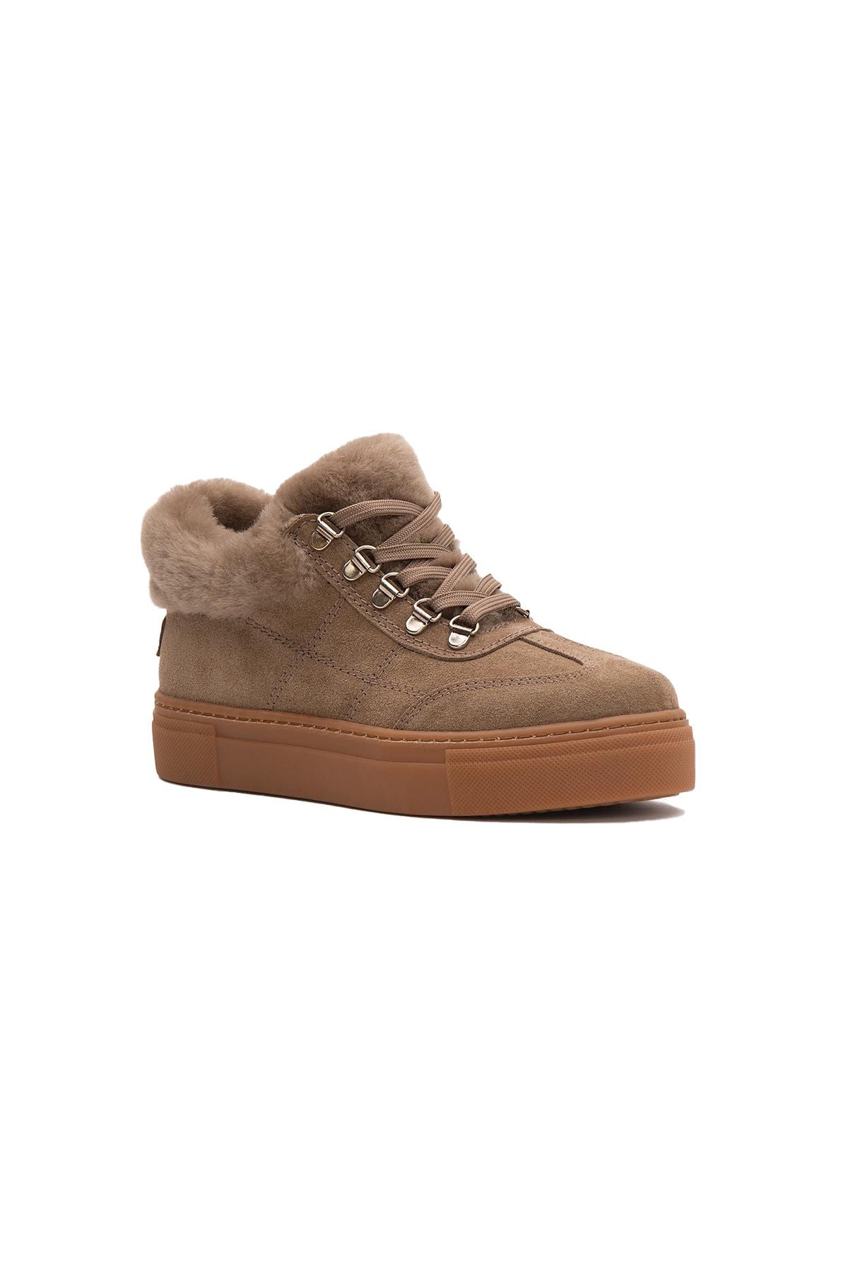 İçi Kürklü Bağcıklı Kadın Sneaker 191350 Vizon
