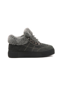 Women's Fur-Lined Lace-Up Sneaker 191350 Anthracite