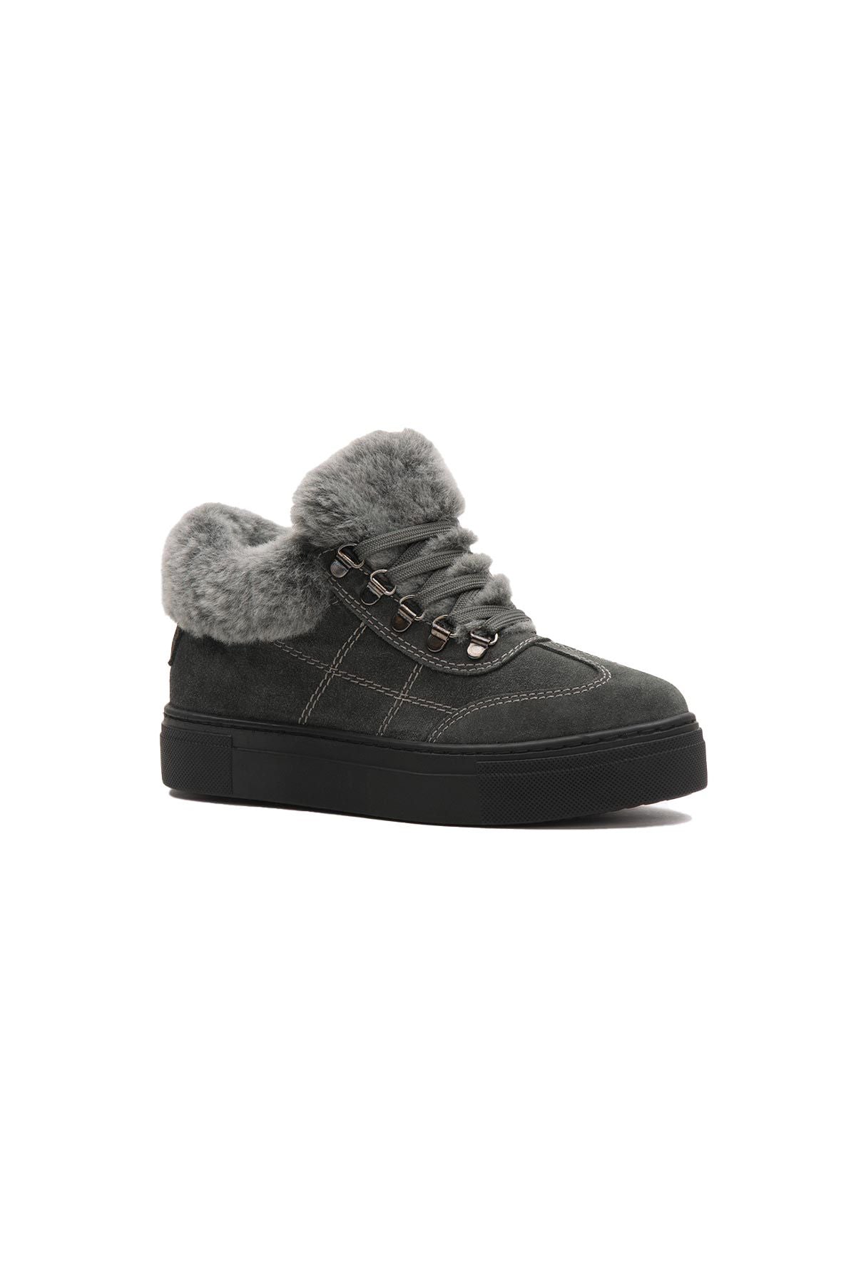İçi Kürklü Bağcıklı Kadın Sneaker 191350 Antrasit