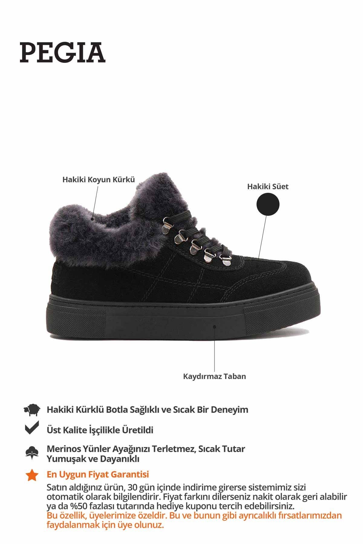 İçi Kürklü Bağcıklı Kadın Sneaker 191350 Siyah