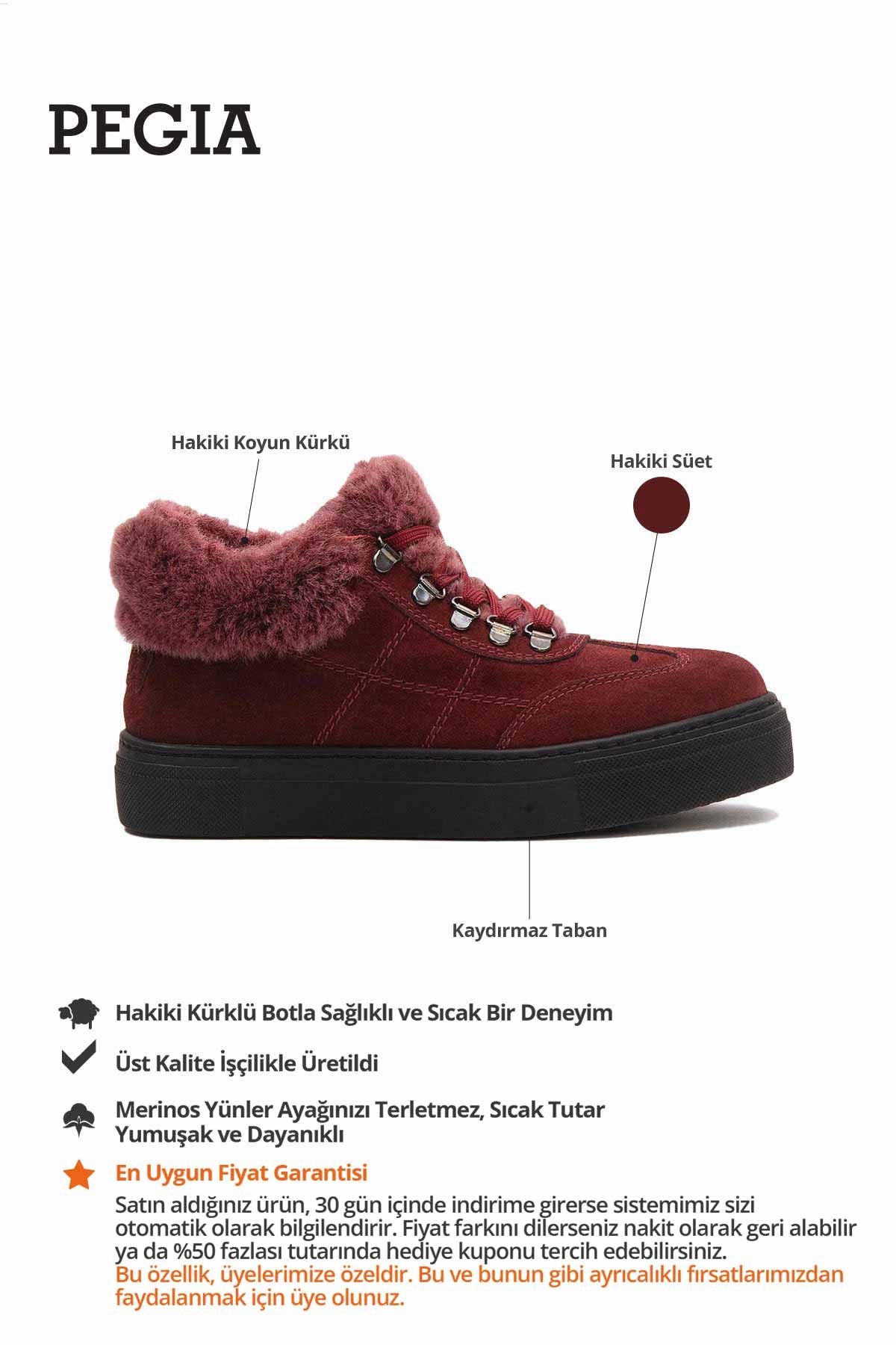 İçi Kürklü Bağcıklı Kadın Sneaker 191350 Bordo