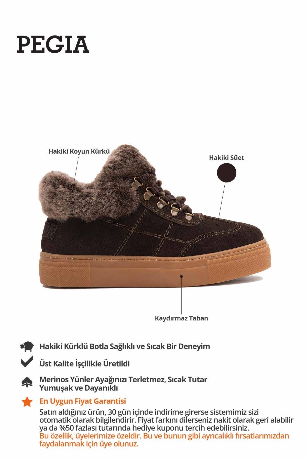 İçi Kürklü Bağcıklı Kadın Sneaker 191350 Kahve