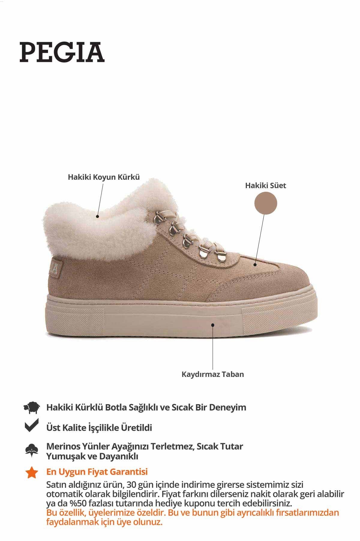 İçi Kürklü Bağcıklı Kadın Sneaker 191350 Bej