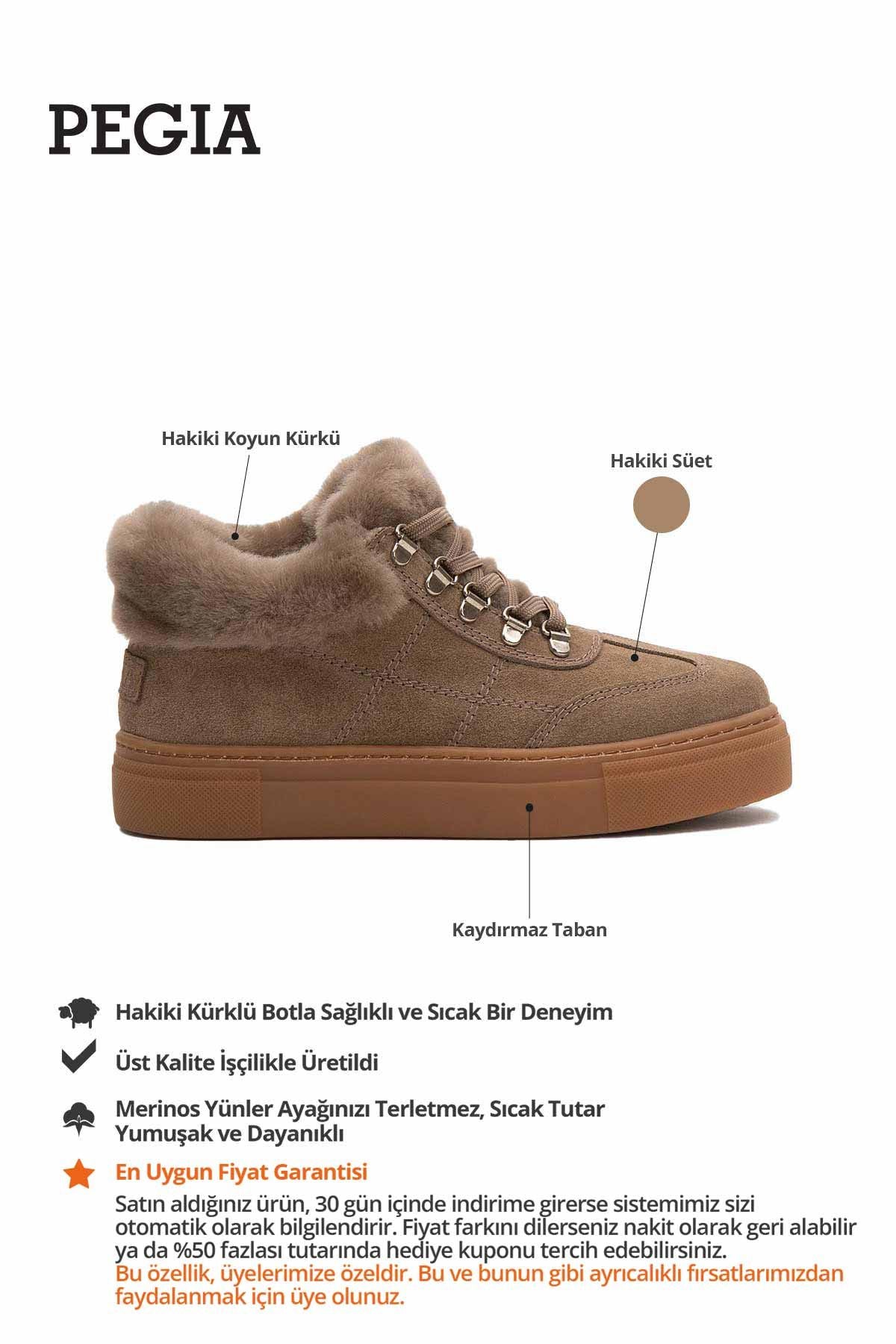 İçi Kürklü Bağcıklı Kadın Sneaker 191350 Vizon
