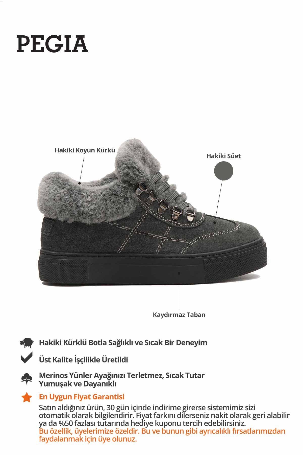 İçi Kürklü Bağcıklı Kadın Sneaker 191350 Antrasit