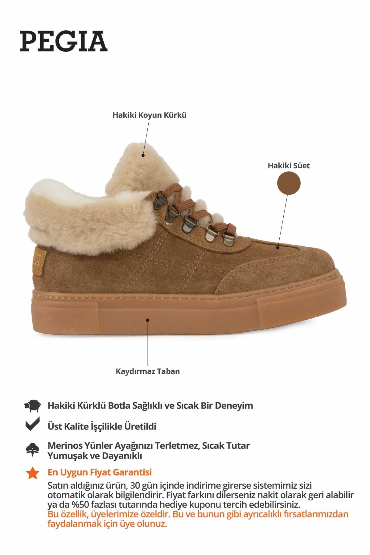 İçi Kürklü Bağcıklı Kadın Sneaker 191350 Taba