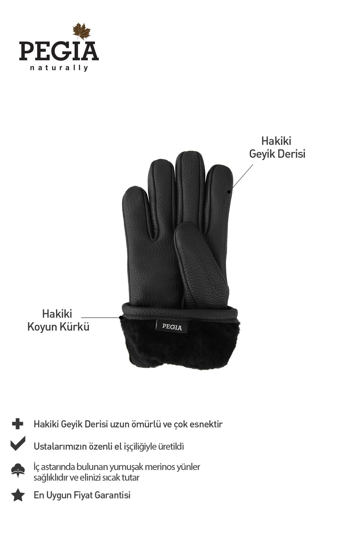 İçi Kürklü Deri Erkek Eldiven 24EL01 Siyah