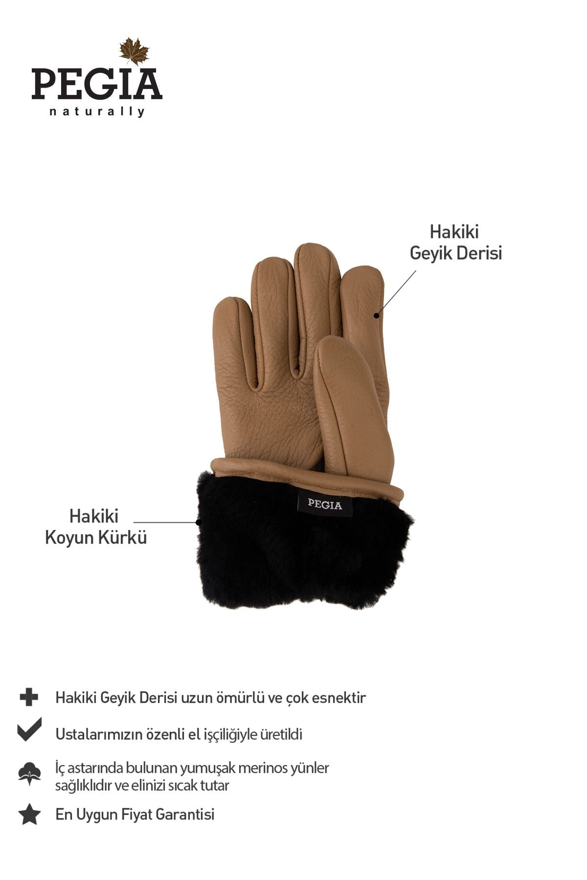 İçi Kürklü Deri Erkek Eldiven 24EL01 Taba