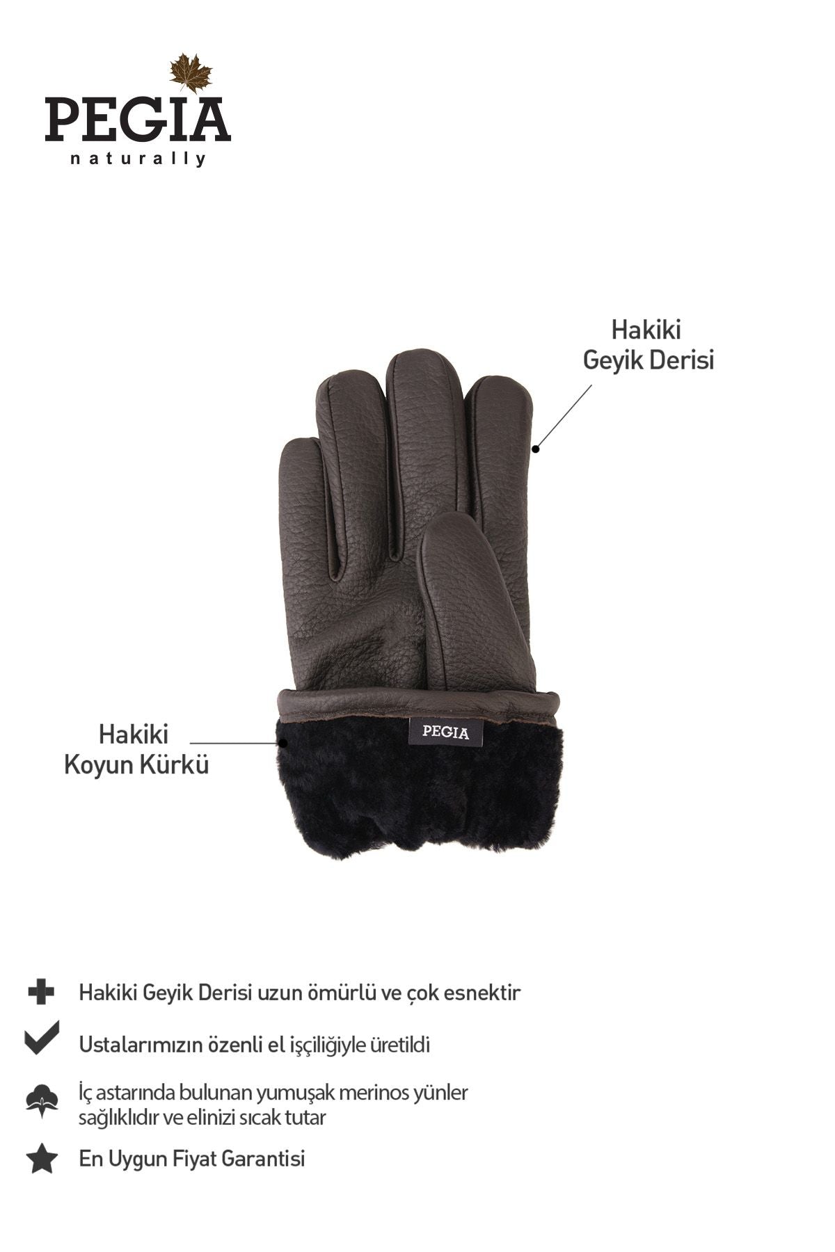 İçi Kürklü Deri Erkek Eldiven 24EL01 Kahve
