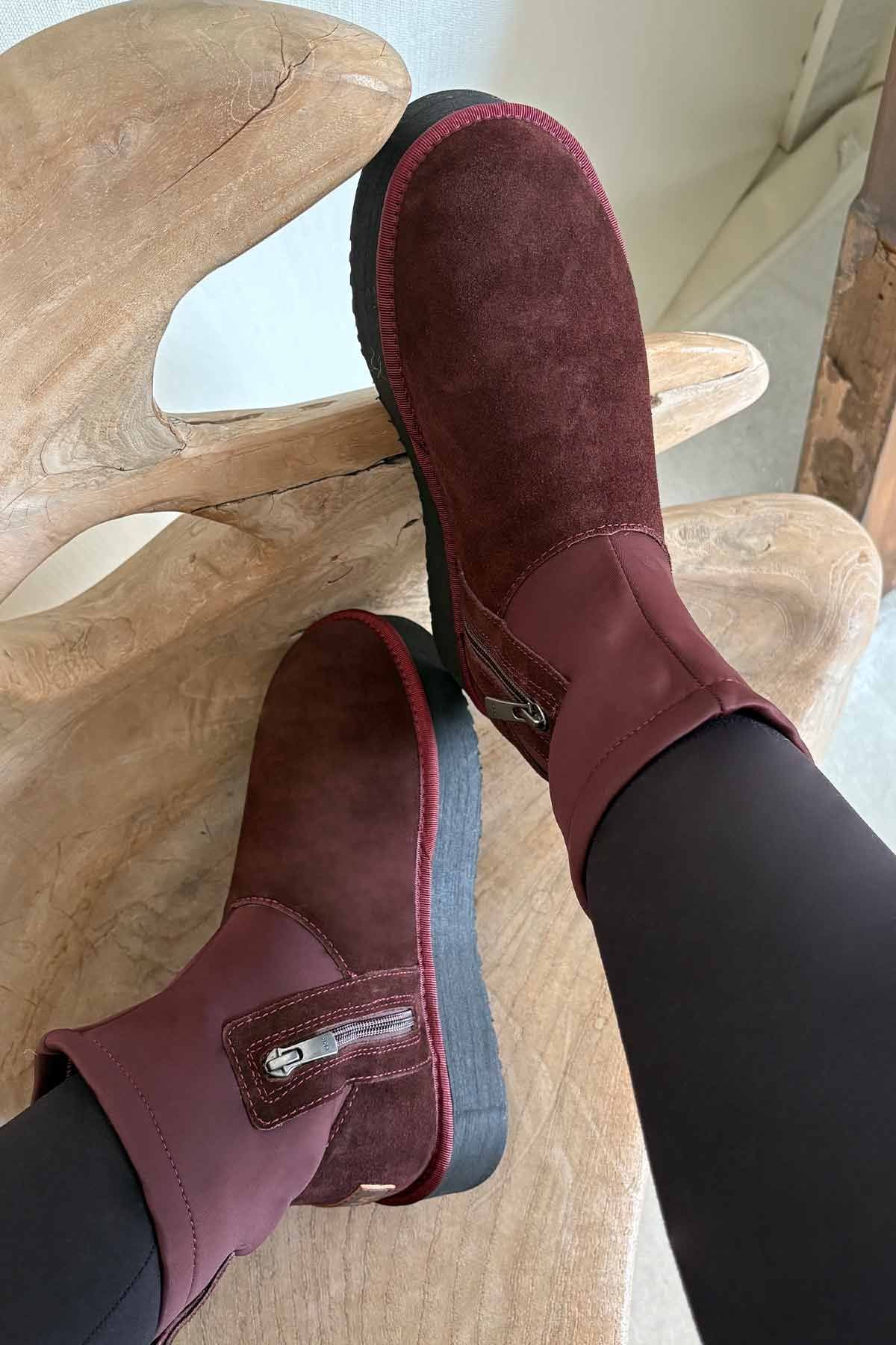İçi Kürklü Fermuarlı Streç Bot 191149 Bordo