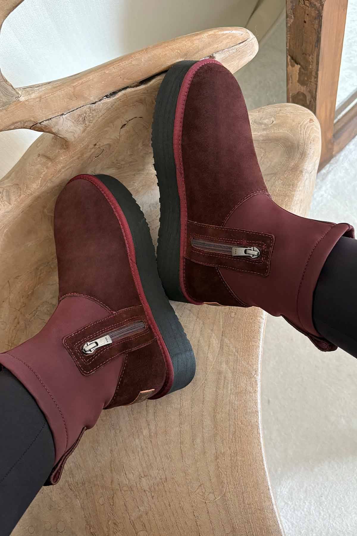 İçi Kürklü Fermuarlı Streç Bot 191149 Bordo