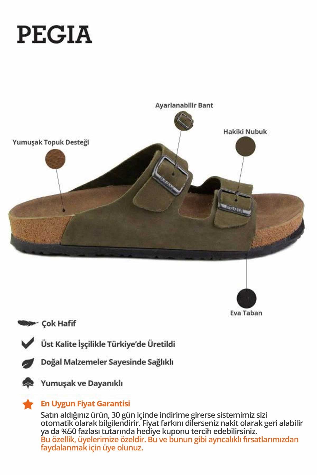 Kadın Bantlı Deri Terlik 215520 Haki