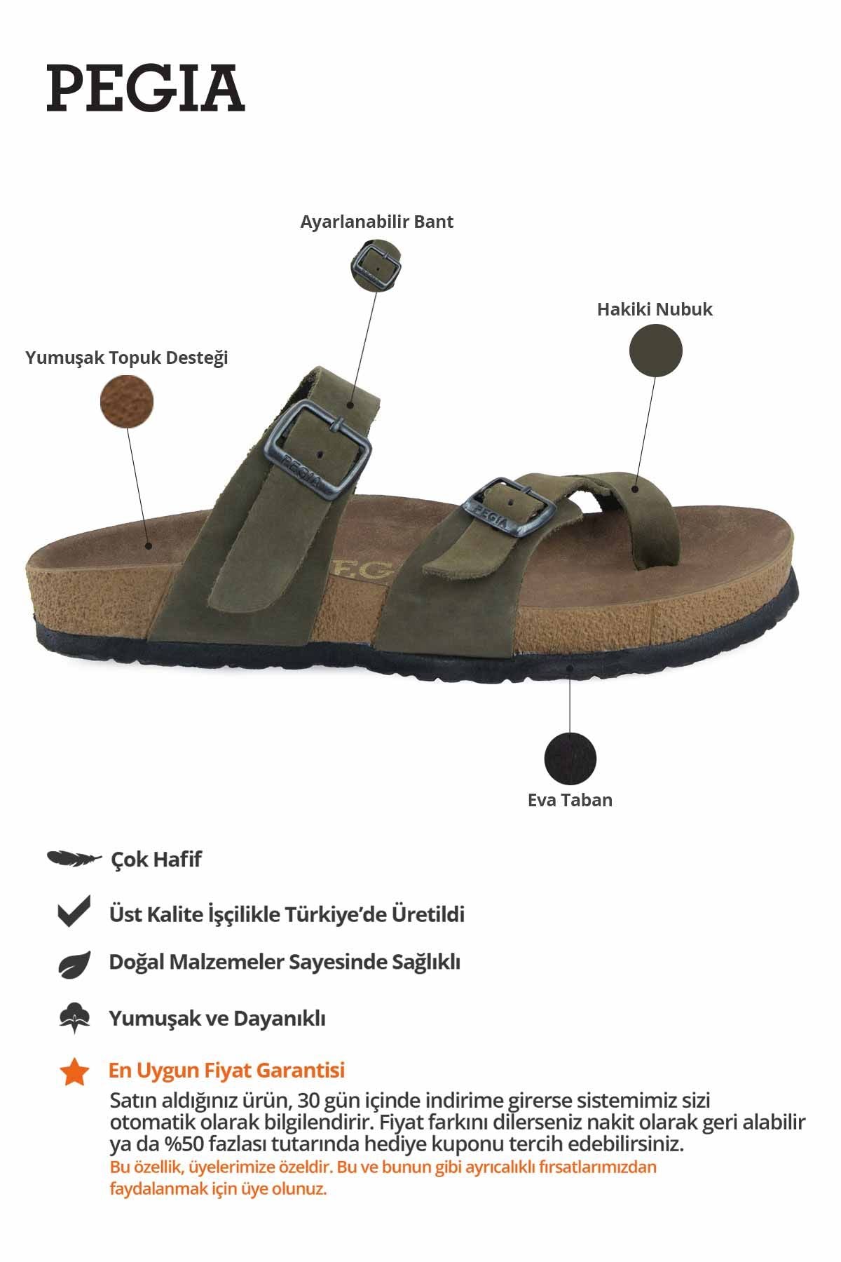 Kadın Bantlı Deri Terlik 215522 Haki