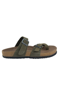 Women's Leather Strap Slipper 215522 Khaki