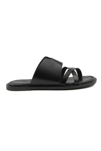 Women's Strappy Leather Slipper DG6008 Black