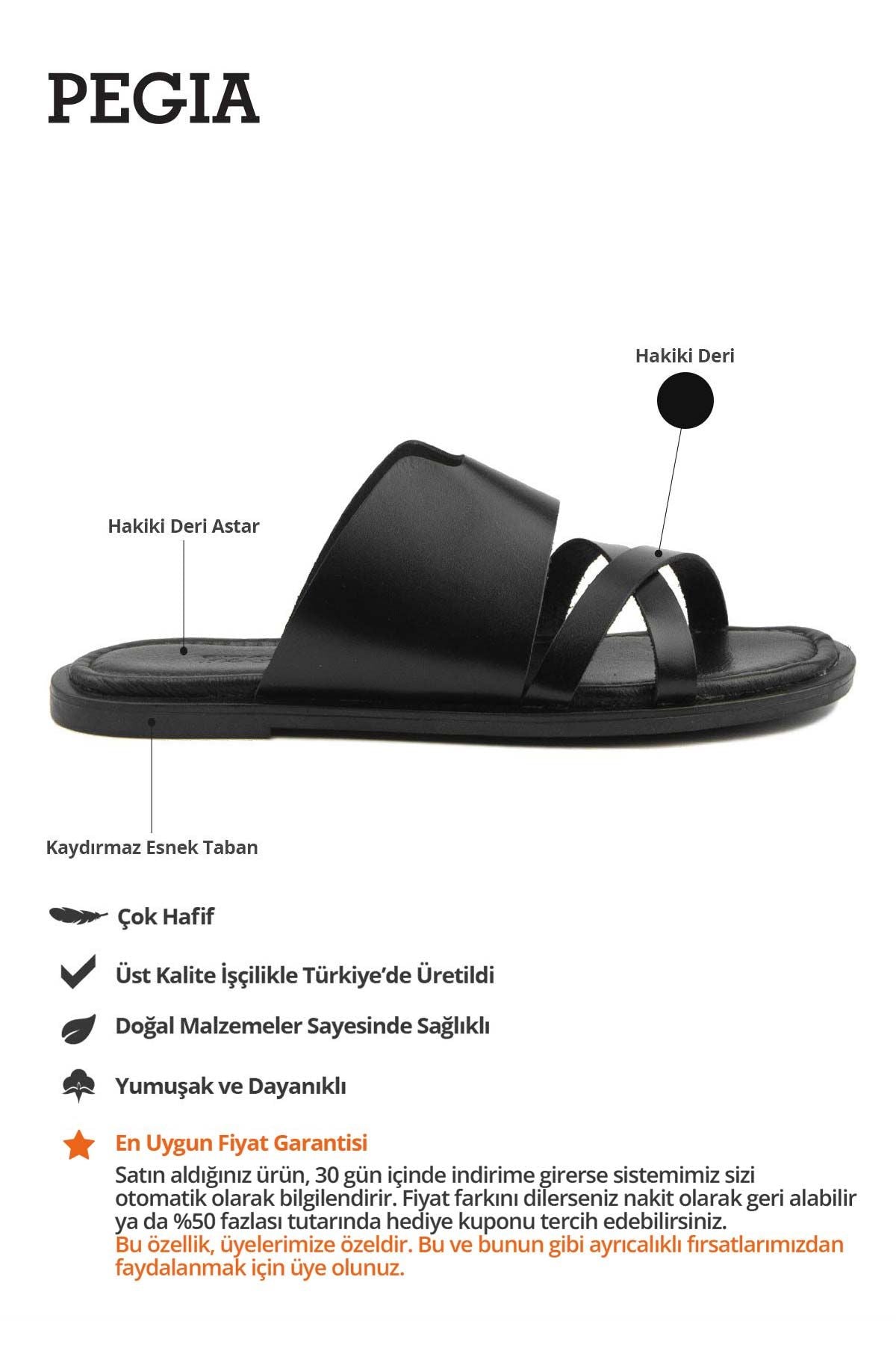 Kadın Bantlı Deri Terlik DG6008 Siyah