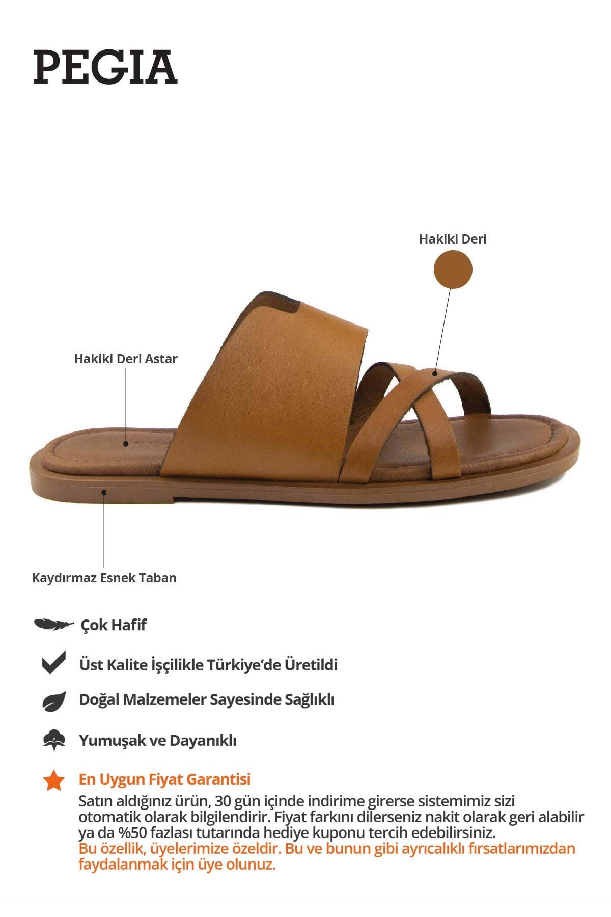 Kadın Bantlı Deri Terlik DG6008 Taba