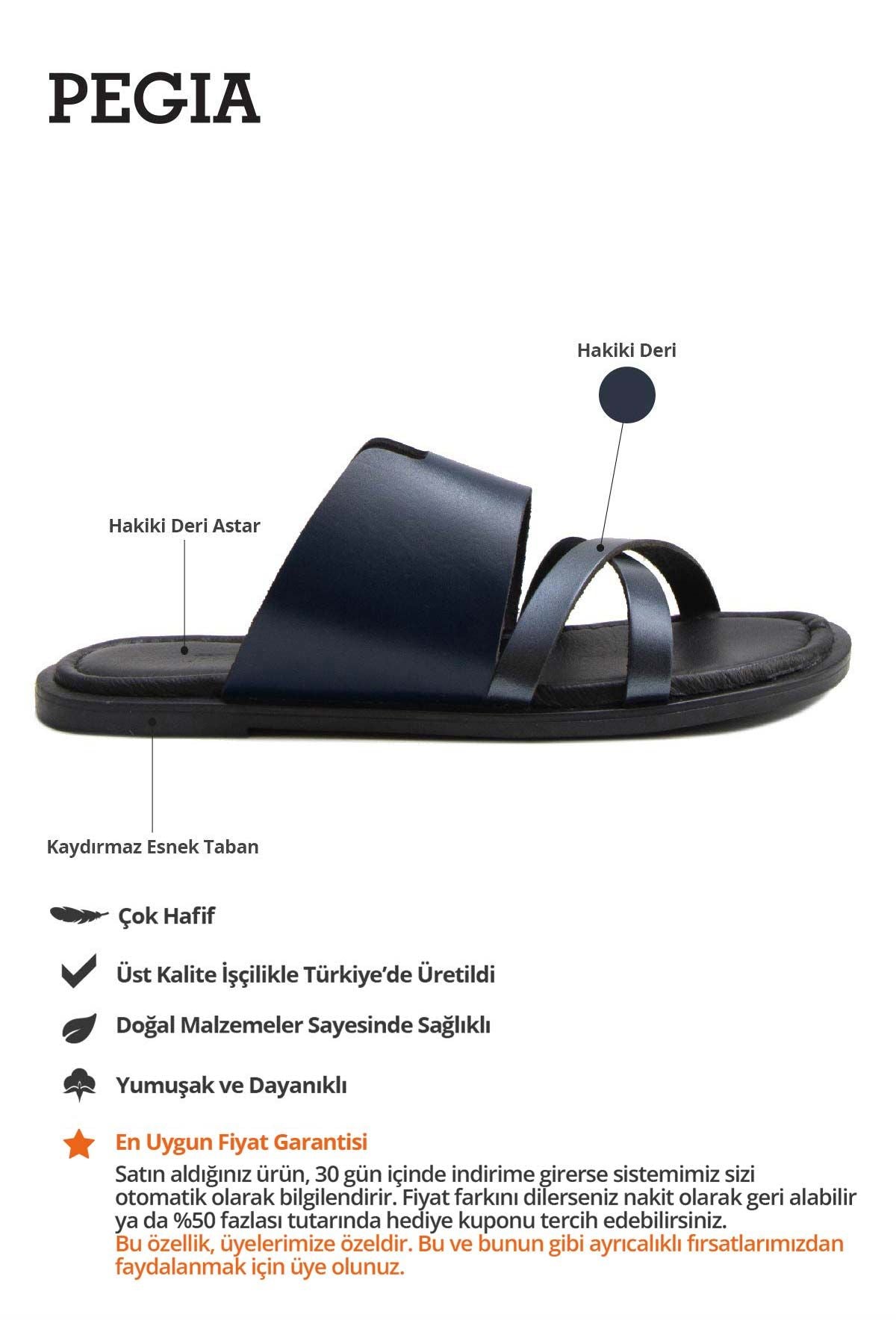 Kadın Bantlı Deri Terlik DG6008 Lacivert