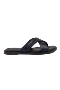 Women's Strappy Leather Slides DG6014 Navy