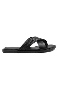 Women's Strappy Leather Slides DG6014 Black