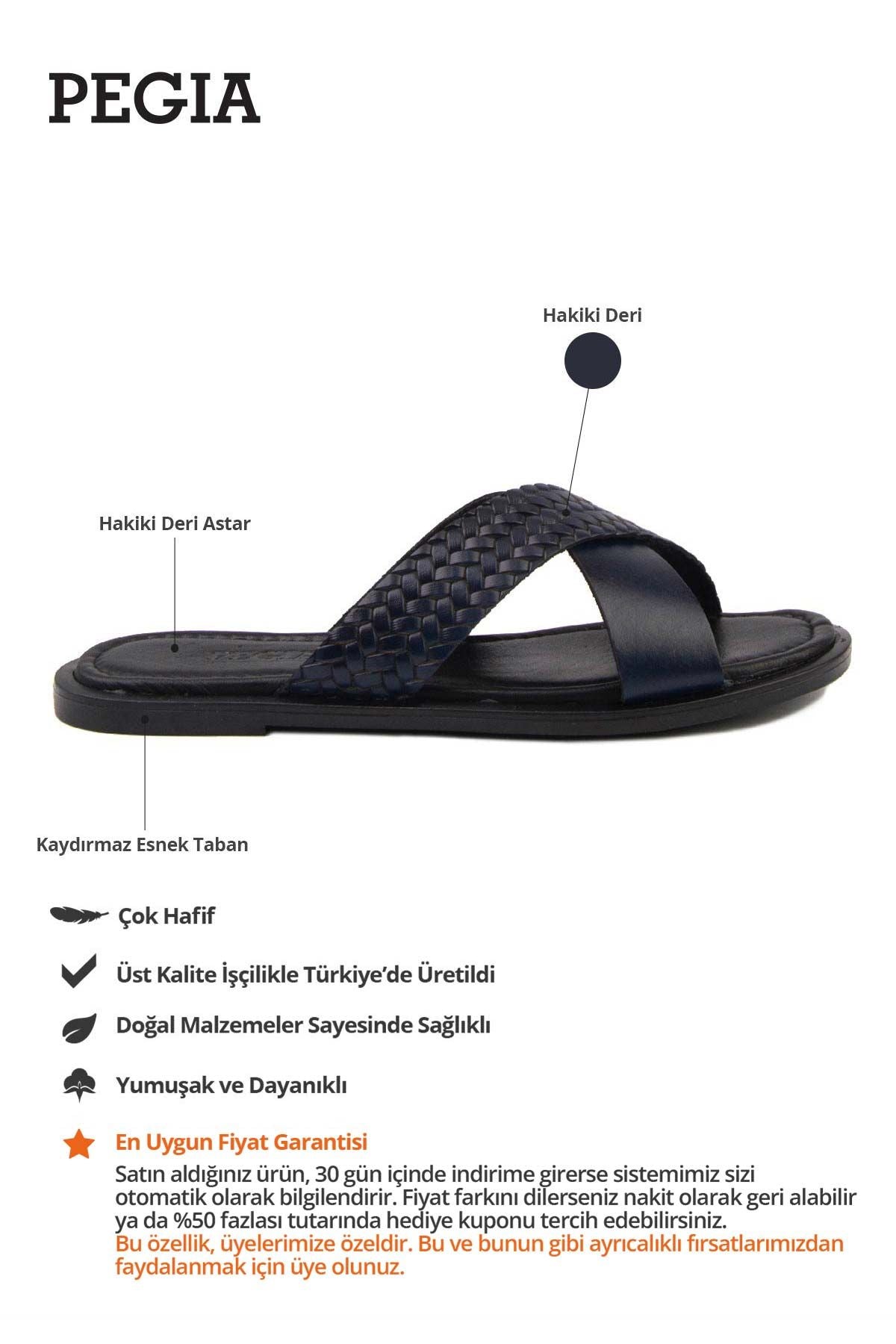Kadın Bantlı Deri Terlik DG6014 Lacivert