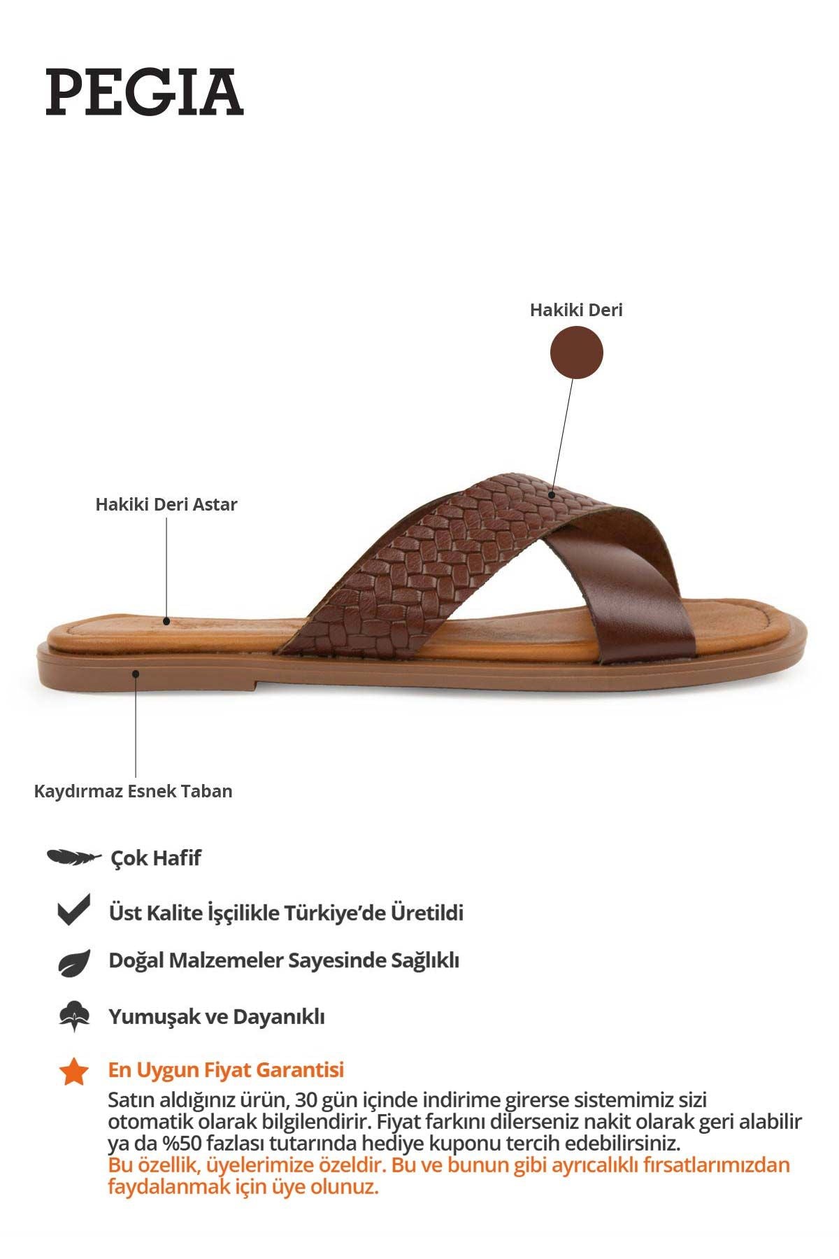 Kadın Bantlı Deri Terlik DG6014 Kahve