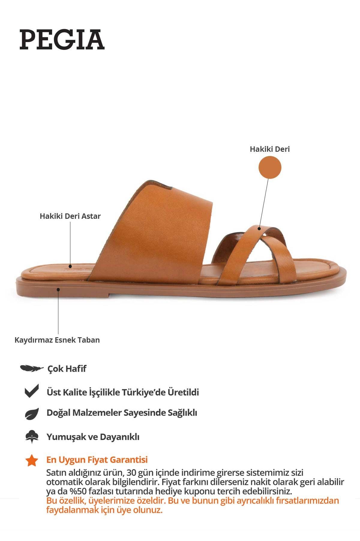 Kadın Bantlı Deri Terlik DG6062 Taba