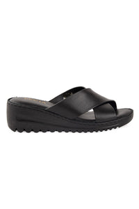 Women's Double-Strap Leather Slipper DG6113 Black