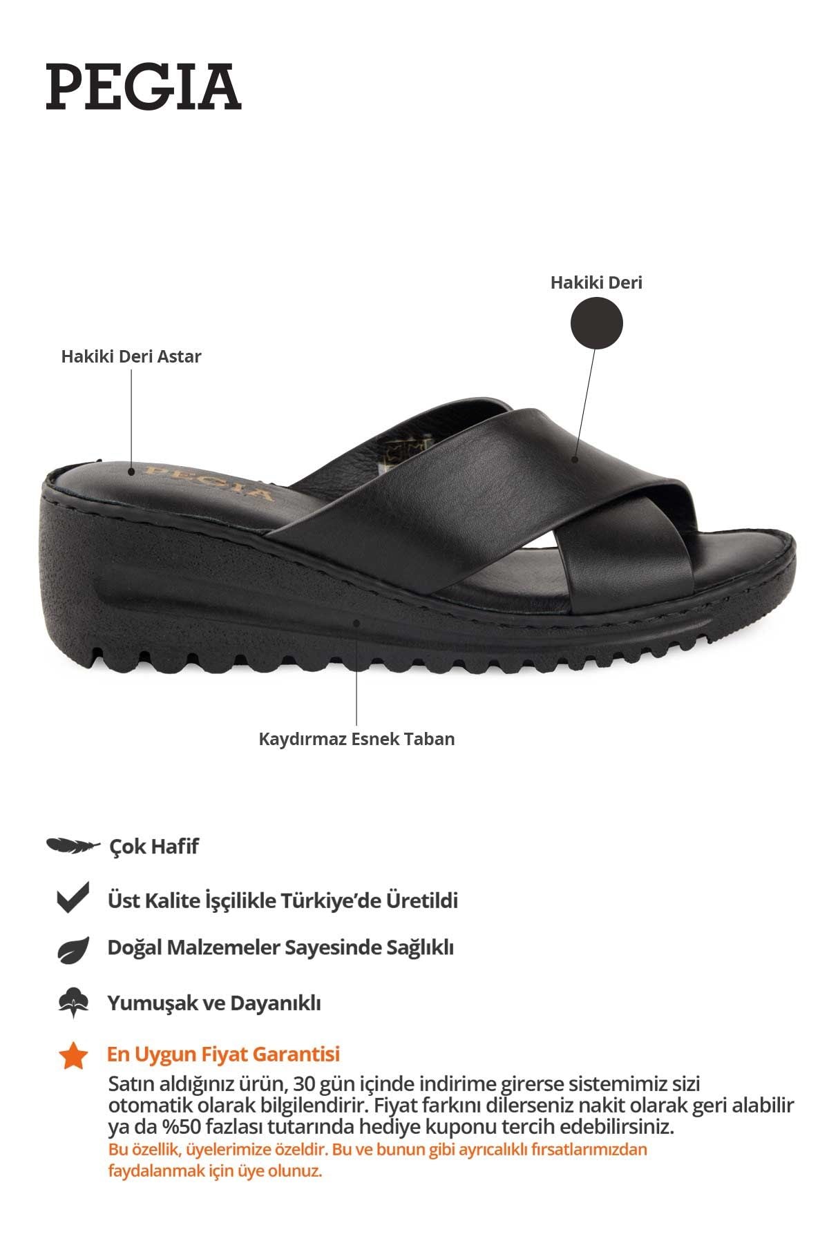 Kadın Çift Bantlı Deri Terlik DG6113 Siyah