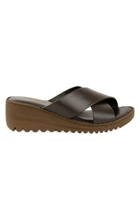 Women's Double-Strap Leather Slipper DG6113 Brown