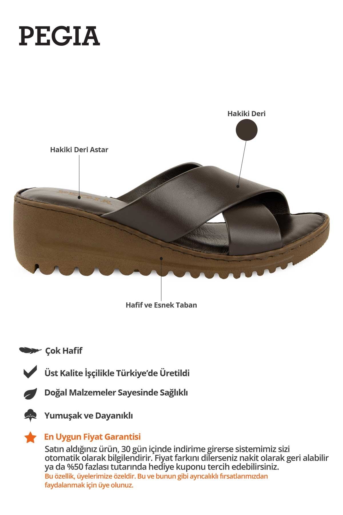 Kadın Çift Bantlı Deri Terlik DG6113 Kahve