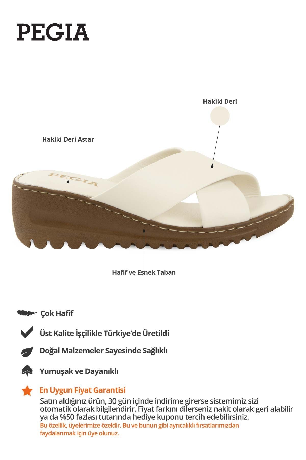 Kadın Çift Bantlı Deri Terlik DG6113 Bej