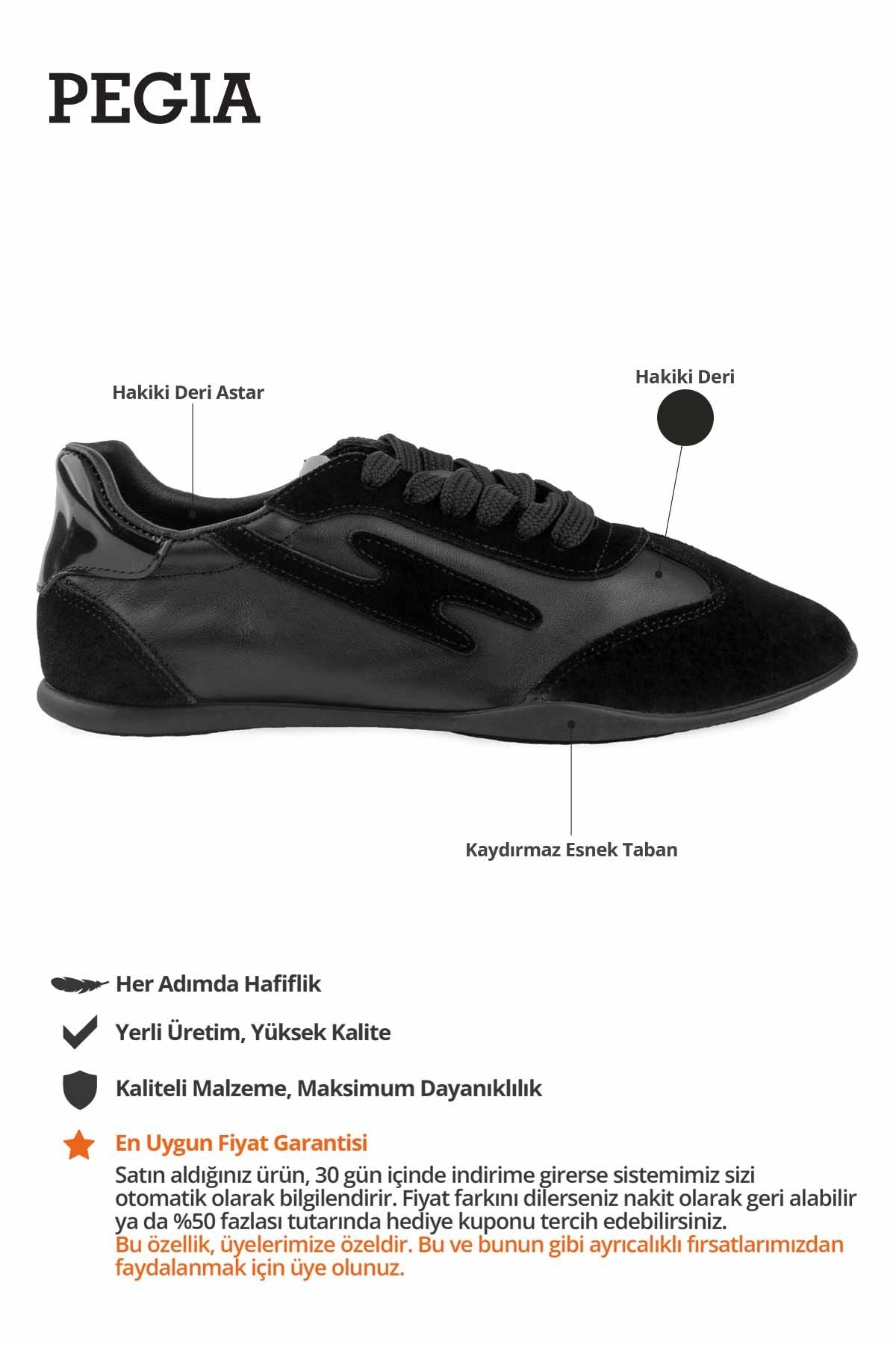 Kadın Deri Günlük Sneaker DG6112 Siyah Rugan