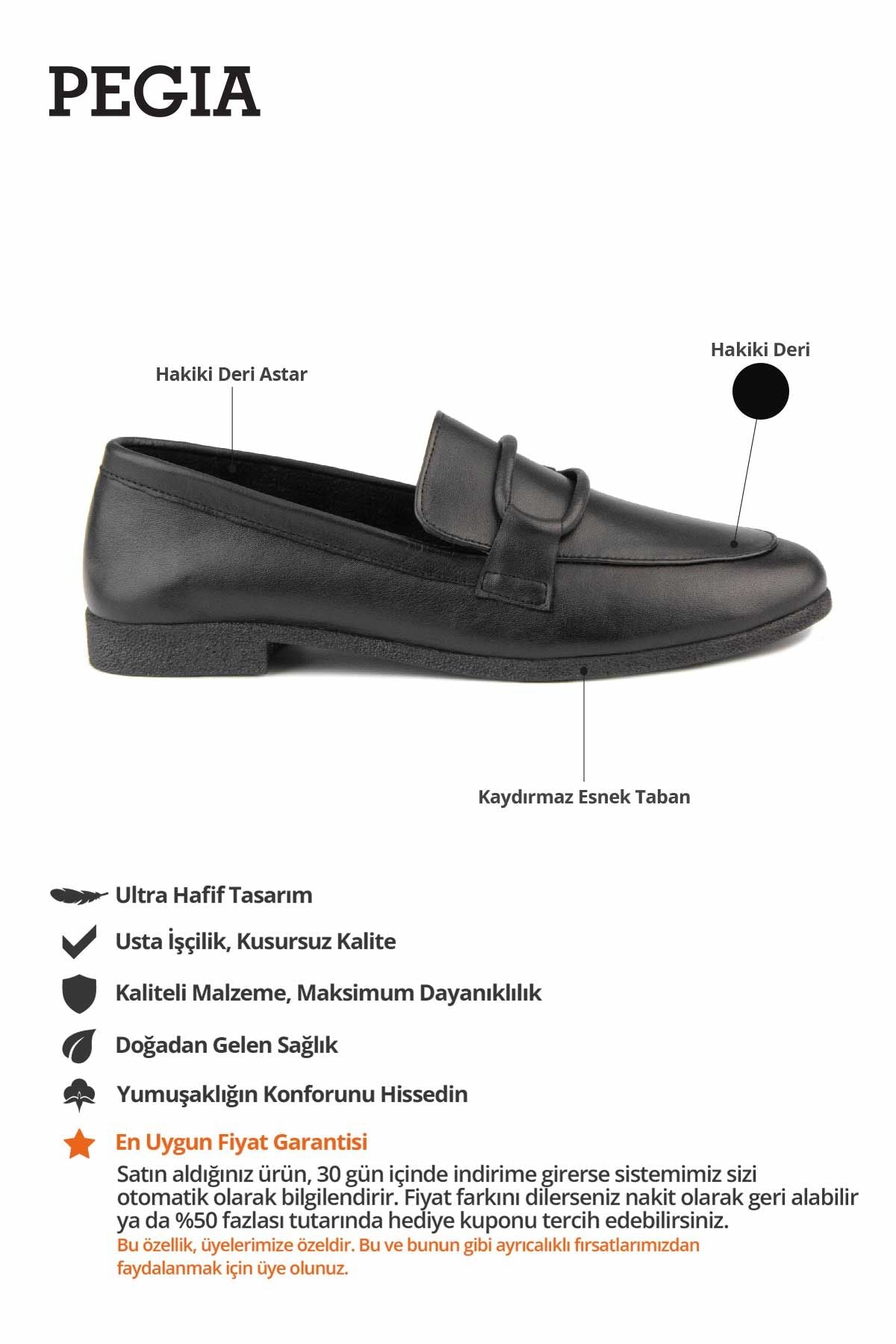 Kadın Deri Loafer Ayakkabı DG6003 Siyah
