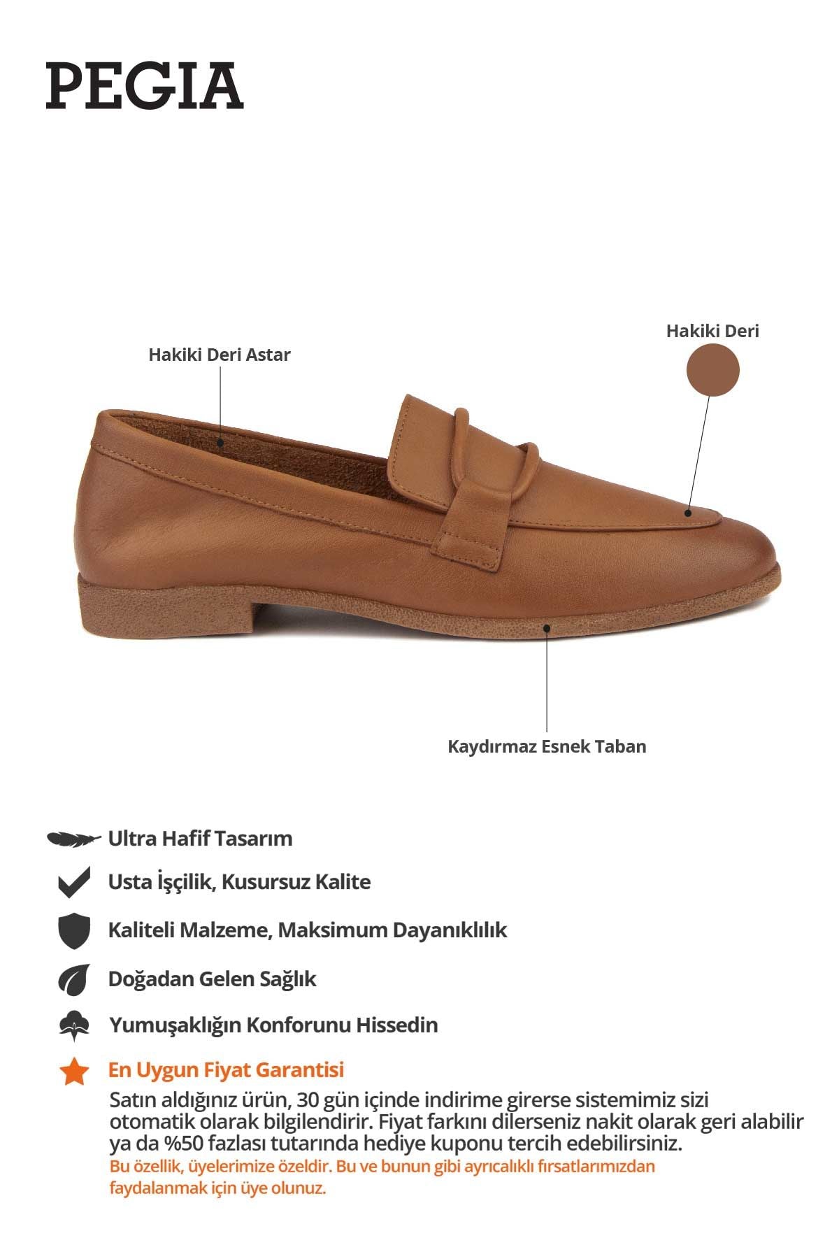 Kadın Deri Loafer Ayakkabı DG6003 Taba