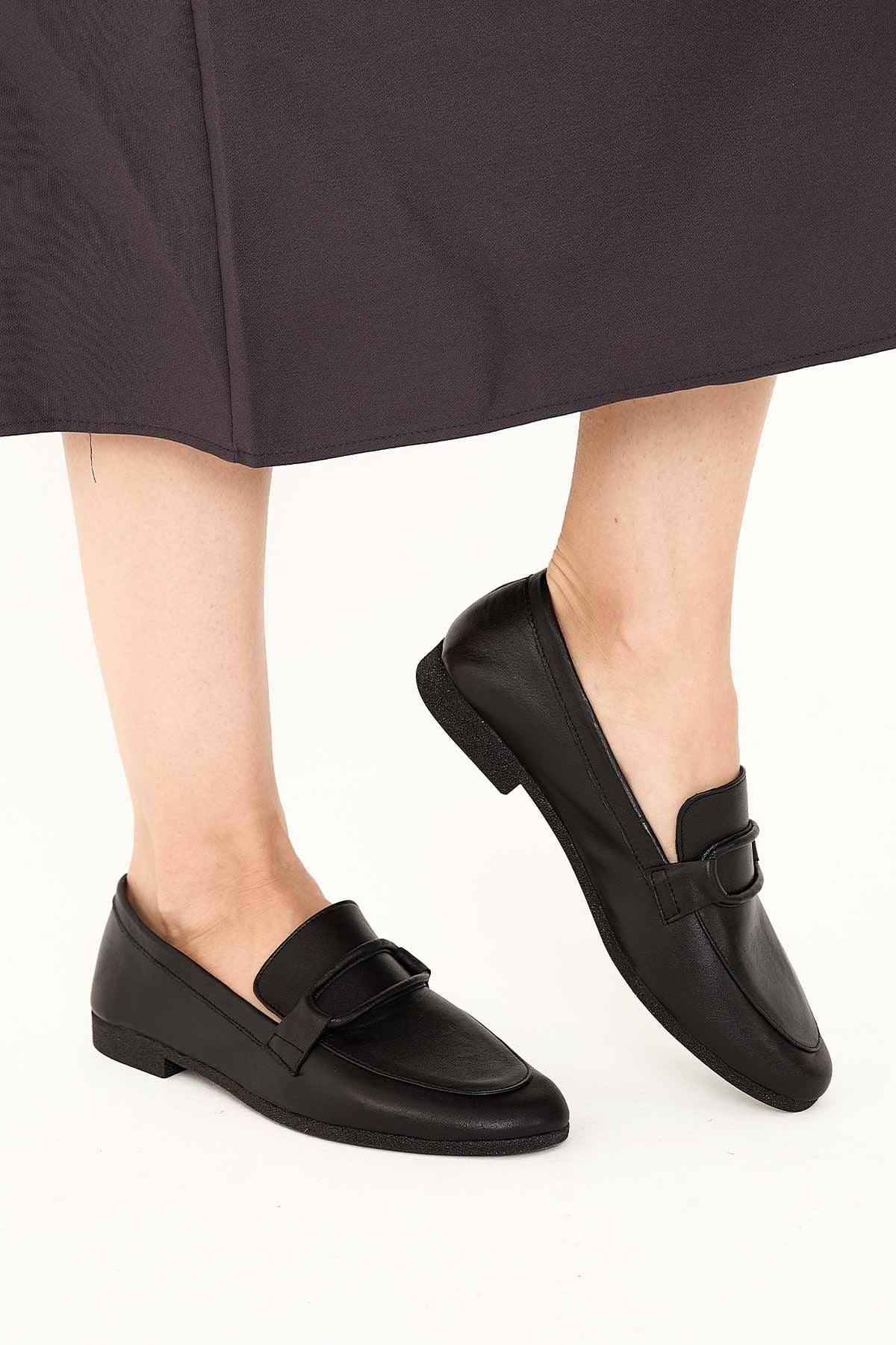 Kadın Deri Loafer Ayakkabı DG6003 Siyah