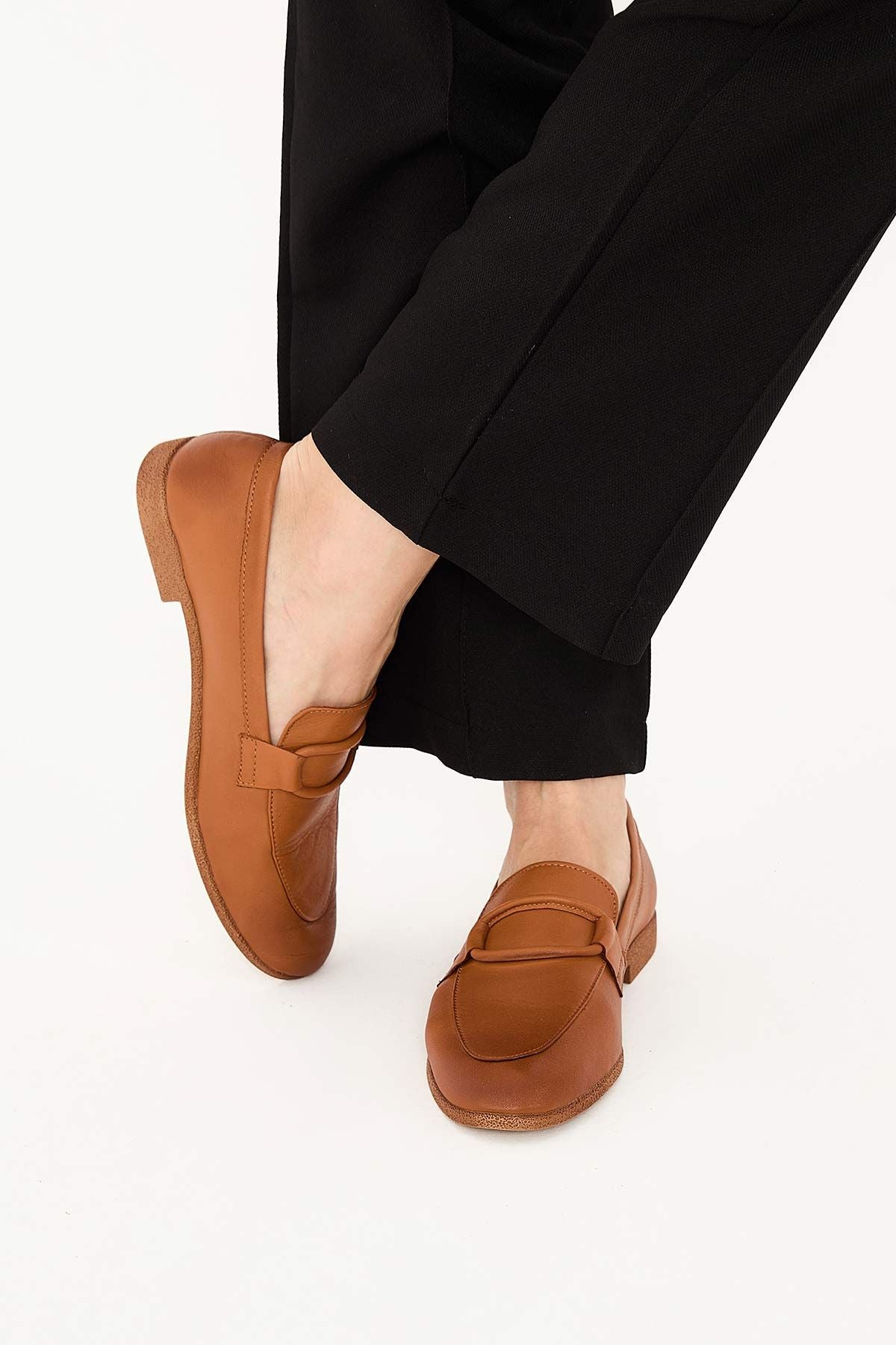 Kadın Deri Loafer Ayakkabı DG6003 Taba